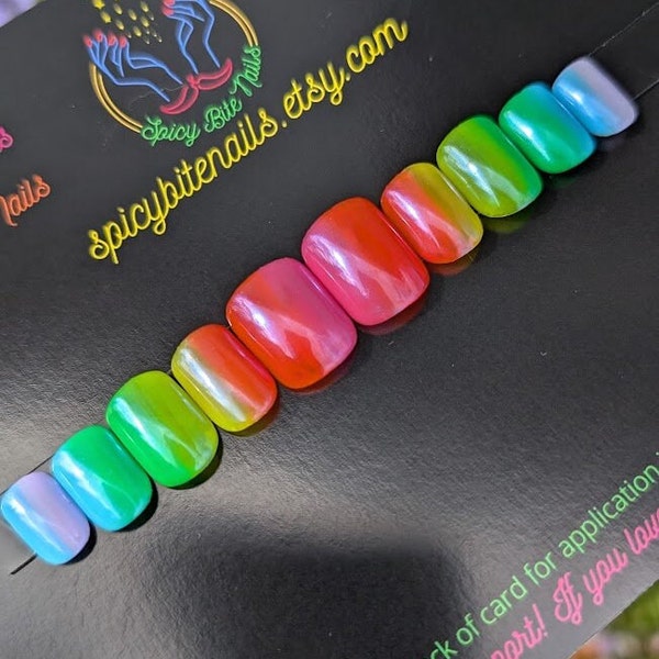 Rainbow Brite - Rainbow Ombre Chrome Glazed False Press-On Nail Extensions 10pcs
