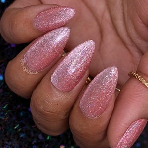 Pink Champagne - Pink Magnetic Cat Eye and Reflective Glitter False Press-On Nail Extensions 10pcs