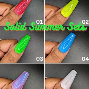 Summer Solid Color *Choose Your Color* - Hand-painted Reusable Press-On Nail Extensions 10 or 23 nails