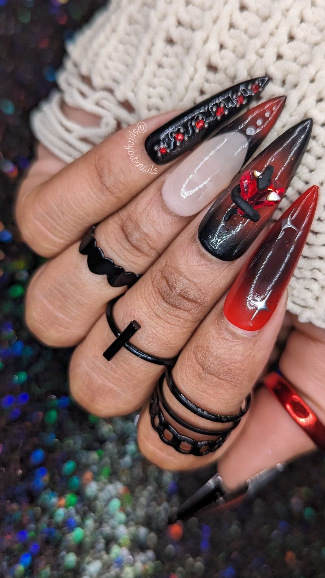 Galaxy Glam: Black & Red Nail Magic