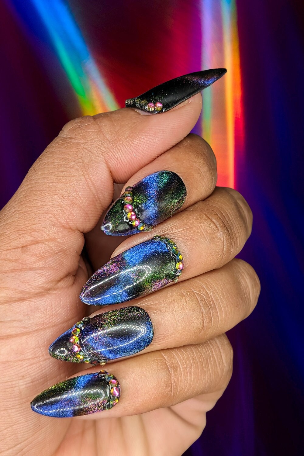 ombre holographic glittery nails｜TikTok Search