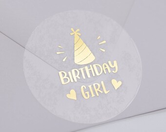 Birthday Girl Metallic Foil Stickers, Foil Birthday Invitation Stickers, Envelope Seals, Custom Foil Stickers
