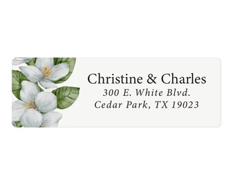 White Floral Botanical Return Address Label | 2.25" x 0.75" | Personalized Return Address Stickers | Evrest Press