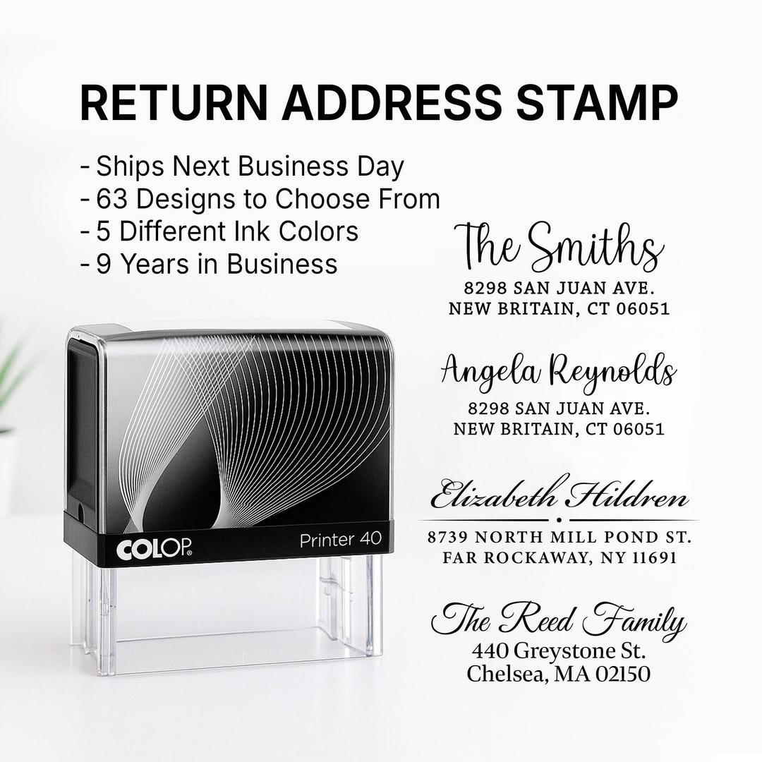 Personalized Return Address Stamp: Self-inking or Wood Mount, 60 ...