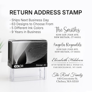 Tampon d'adresse de retour personnalisé : auto-encreur ou montage sur bois, plus de 60 motifs