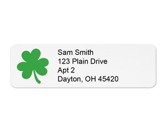 St Patrick's Day Return Address Label - Clover Address Label - 100 to 430 Labels - Evrest Press