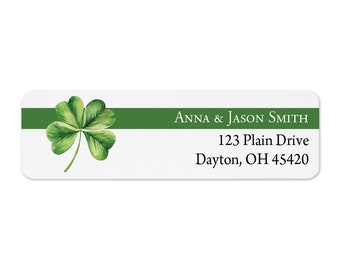 St Patrick's Day Return Address Label - Clover Address Label - 100 to 430 Labels - Evrest Press