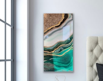 Custom Emerald Green Gold|30x60 inch|resin geode|resin art|luxury art| Abstract seascape|Emerald green geode art| seascape resin|Modern art