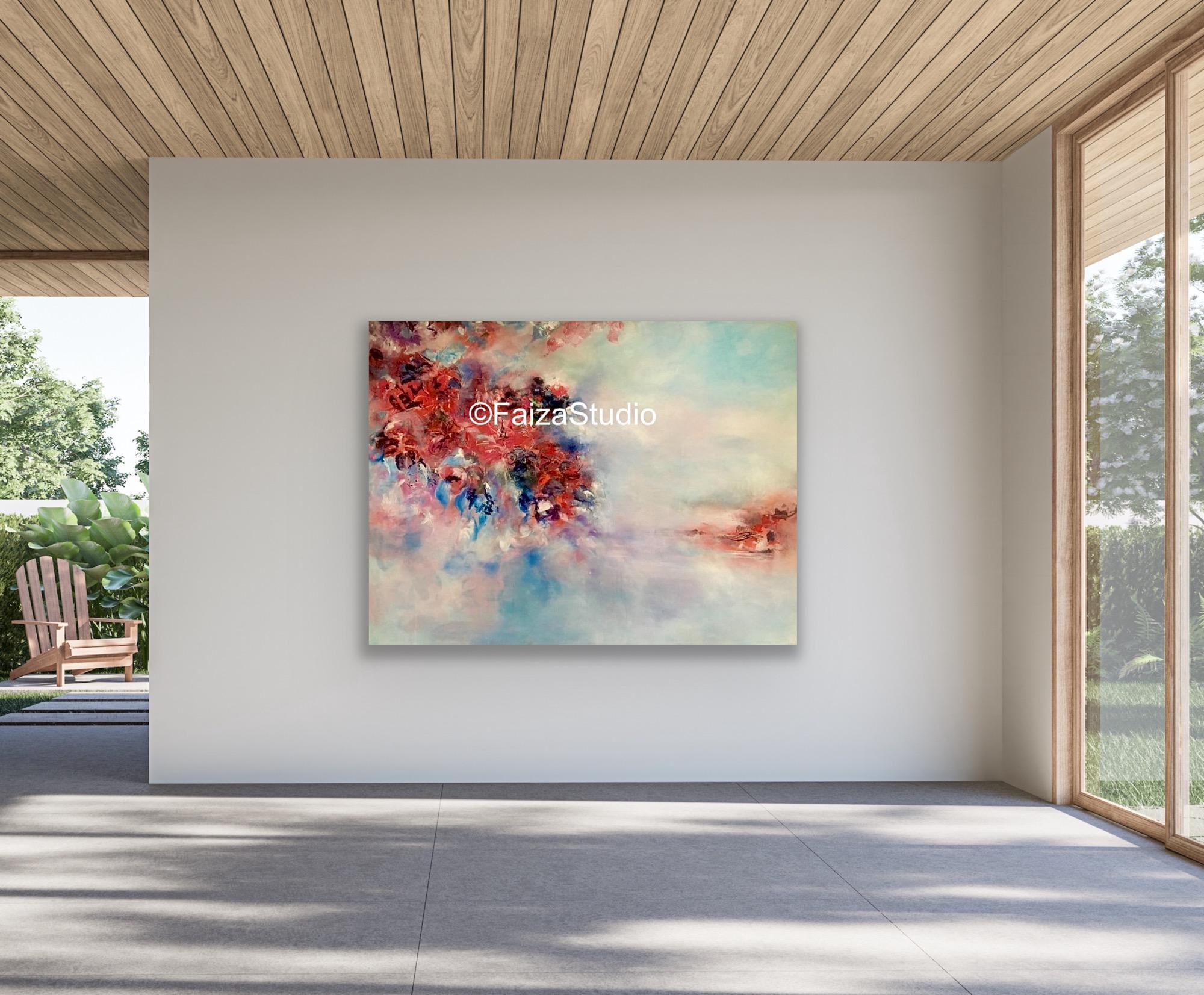 幻想的な花々の抽象画｜モダンな花の絵画｜現代的な花の芸術｜赤い花の