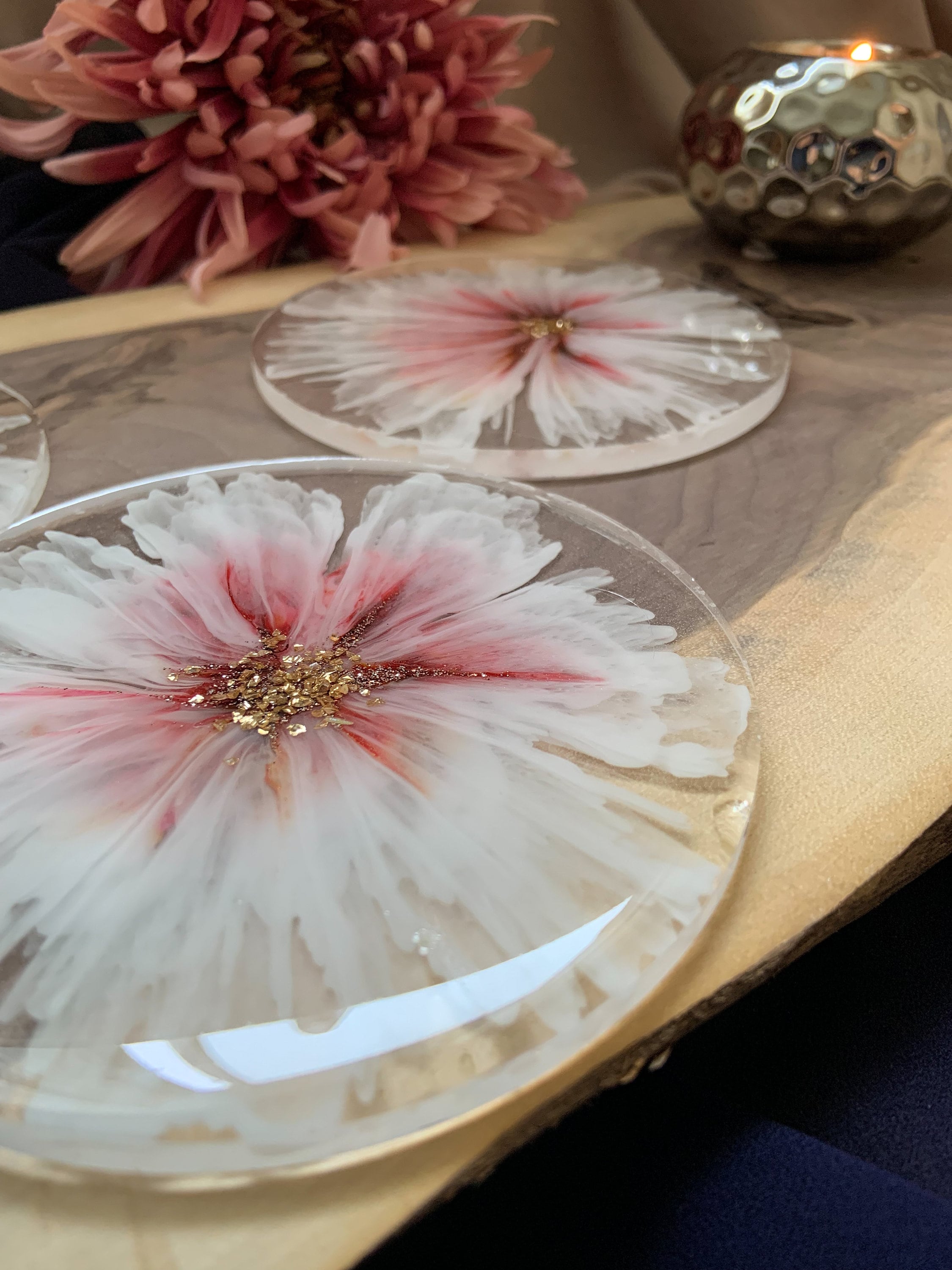 Pink Flower Resin Coasters