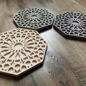 Arabesque Coasters|Fall Decor|Eid decor| modern eid gift| Islamic table decor| geometric coaster|octagon art|Islamic architecture|Modern