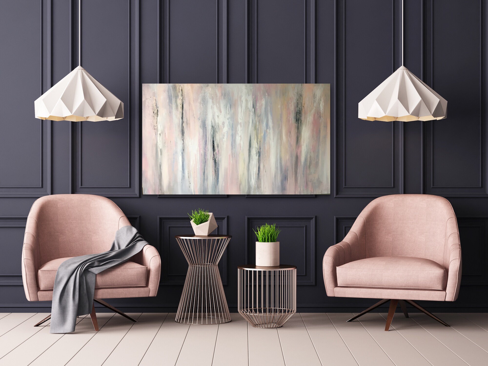 Blush Pink Abstract CUSTOM Art, White, Black, Silver, Glitter, Rose