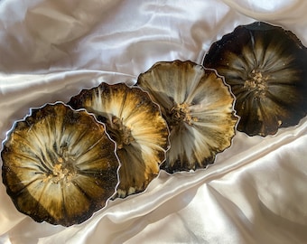Resin coasters | Set of 4 | handmade | gift | white gold brown| brown luxe coasters| elegant brown | table decor| fall table decor| Coffee