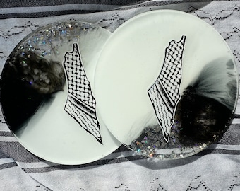 Sous-verres en résine Palestine|Décoration de table Palestine|Sous-verres noir et blanc|Carte de la Palestine|Décoration Palestine|Sous-verres de café|Sous-verre islamique