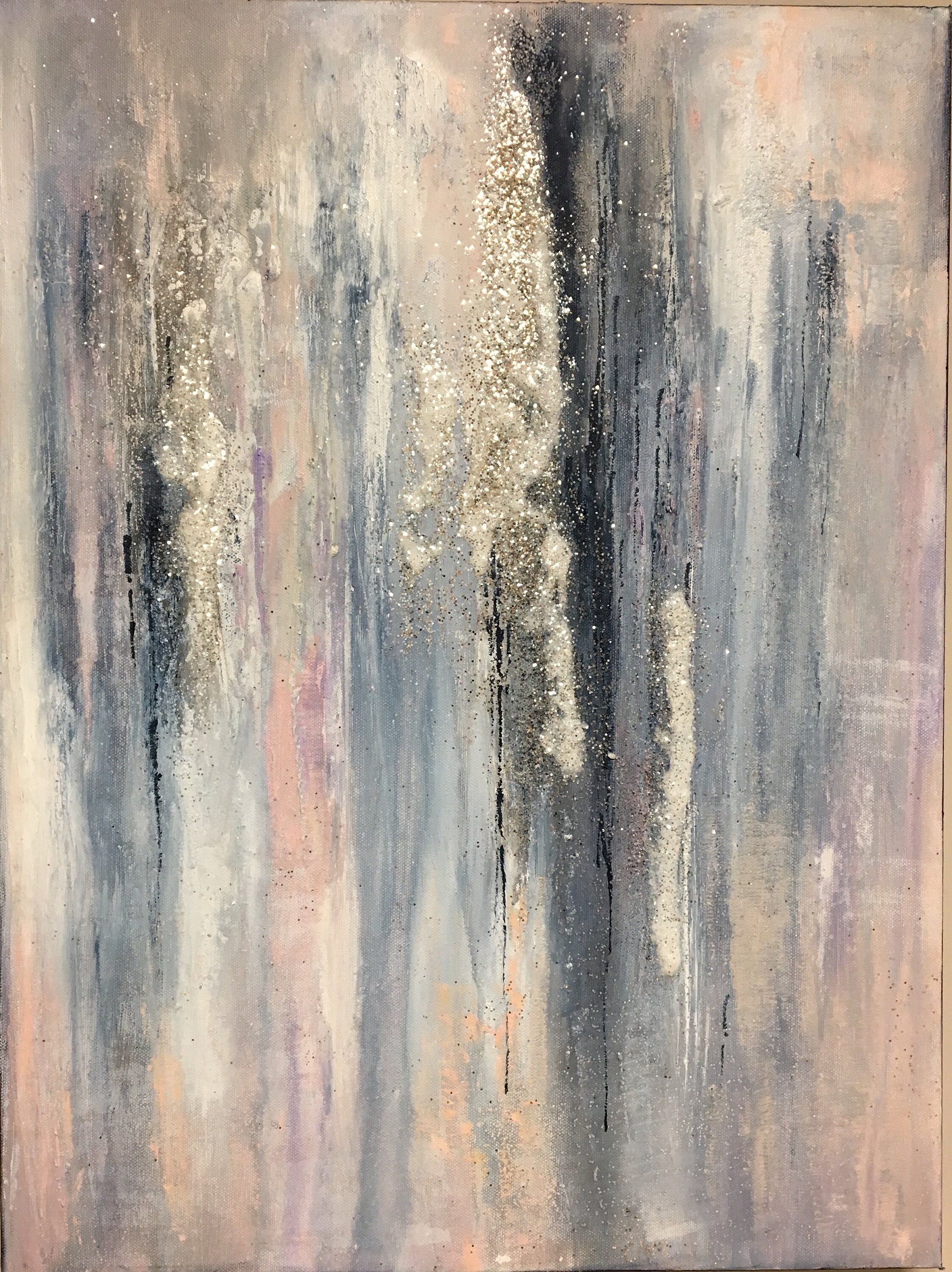 Blush Pink Abstract CUSTOM Art, White, Black, Silver, Glitter, Rose