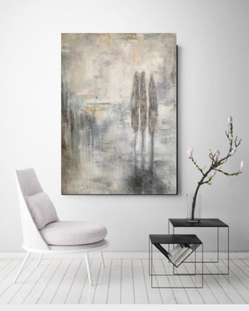 Abstrait Peinture Moderne Contemporain Arbres Gris Art Etsy