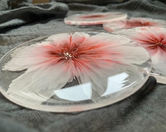 Pink Lily Resin Coasters|Lily pad coaster| Set of four coasters|3D floral coasters|Spring deco|Wedding favor| Pink gifts for her|Luxury