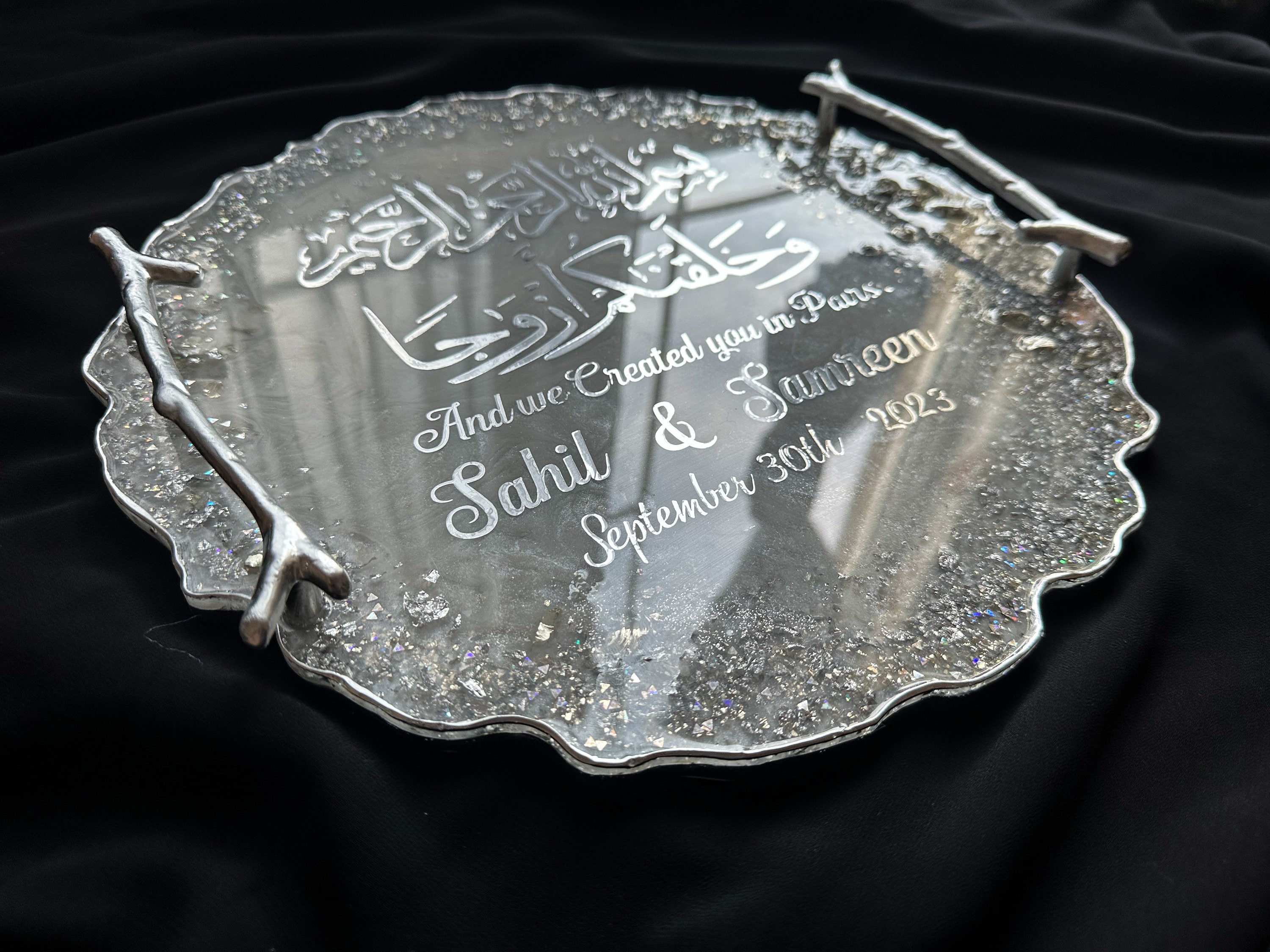 Silver Wedding Tray|Nikkah Tray|Engagement Tray|Silver Wedding Decor|Silver Platter|Resin Tray with Handles|Personalized Gift|Silver Tray