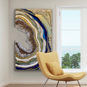 Peacock Blue Resin art |custom art| geode art|Resin painting| luxury art|Crystal art| modern blue art| blue and gold artwork|handmade art