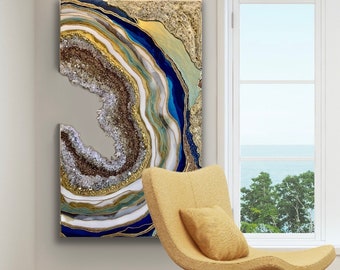Peacock Blue Resin art |custom art| geode art|Resin painting| luxury art|Crystal art| modern blue art| blue and gold artwork|handmade art