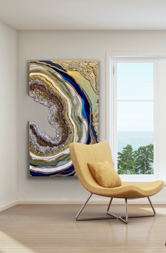 Peacock Blue Resin Art custom Art Geode Artresin Painting Luxury