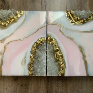 BLUSH PINK White resin art |8x10inch birch panel| Pink art| |resin|luxury art|Holiday table decor|abstract landscape|resin wood|crystal art