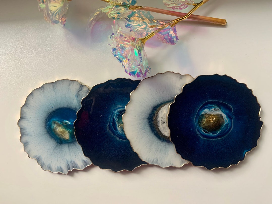 Galaxy Resin Coasters|set of Four|teal Blue Coasters|gift for Her|blue ...