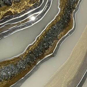Arte de geoda de resina personalizado/arte de resina de oro blanco/resina de plata champán/abstracto de plata dorada/resina de oro blanco/arte moderno único/geoda abstracta imagen 8