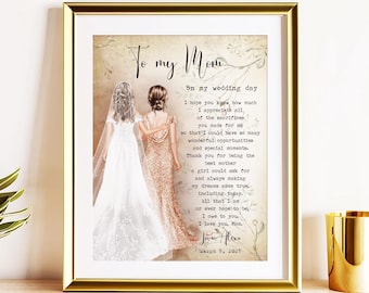 Personalized Bride and Mother Portrait Art Print Mother of Bride Custom Wedding Art Print, Marriage Gift, Mom and Daughter Drawing,