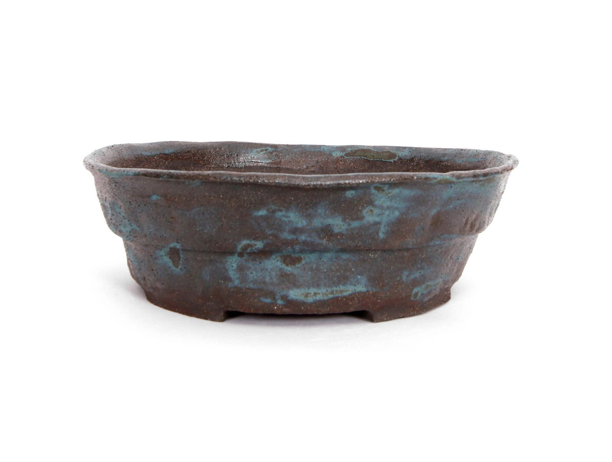 Bonsai pot Rond handgemaakt steengoed zwart met groen Etsy