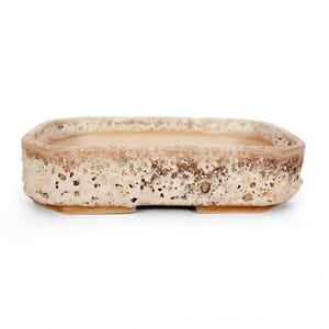 Bonsai-Topf | Rechteckiger Shohin, handgefertigt, Steinzeug, weiß, rot