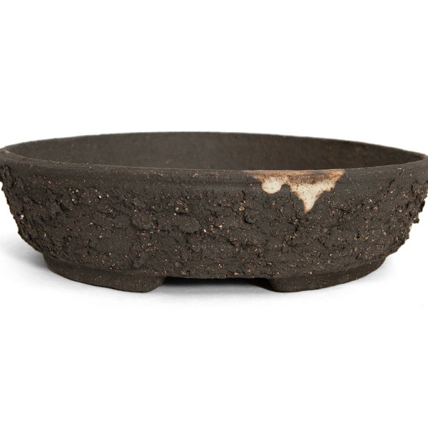 Bonsai pot | Round, handmade, stoneware, brown, beige stain