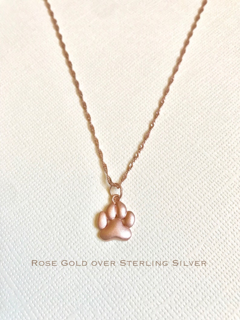 18k Rose Gold And Sterling Silver Genuine Crystal Paw Pendant Necklace