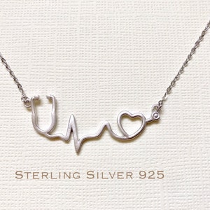 Sterling Silver stethoscope necklace, heartbeat necklace, EKG necklace, medical gift, nurse necklace, nurse gift