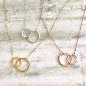 Sterling Silver double circle necklace, Interlocking circle necklace, interlocking necklace, mother gifts, Entwined Ring Necklace, Couple
