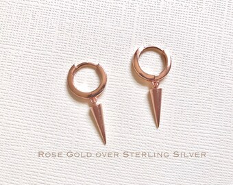 Sterling Silver spike earring, Spike hoop earrings, Spike huggie, Gift for her, Tiny hoop earrings, bridesmaid gift, Dangle earrings