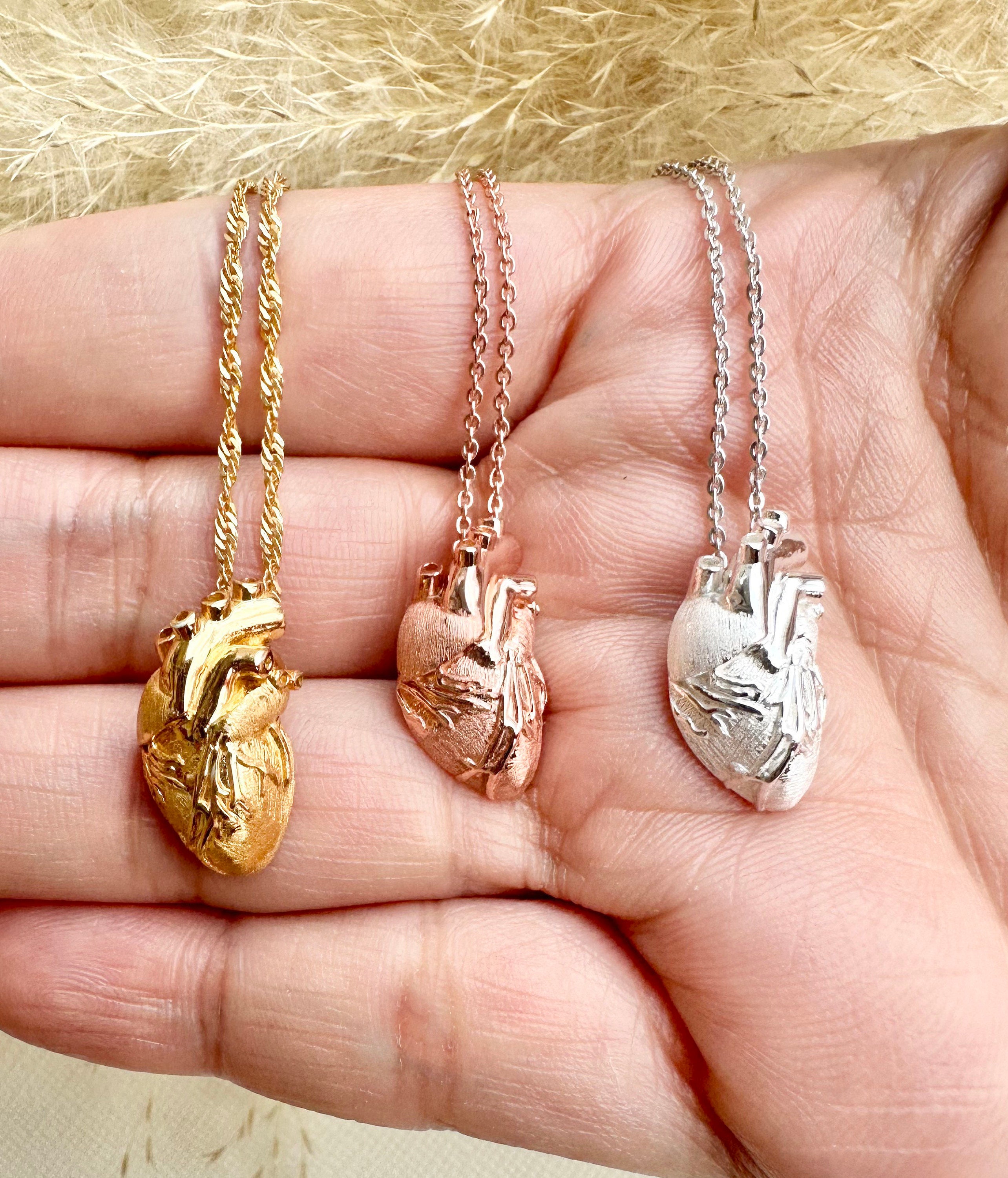 Rose Gold Over Sterling Silver Anatomical Heart Necklace Heart