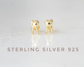 Gold over sterling silver, teeth stud earrings, Dental earrings, Molar earrings, dental gifts, dentist gift, tooth earrings, dental jewelry.