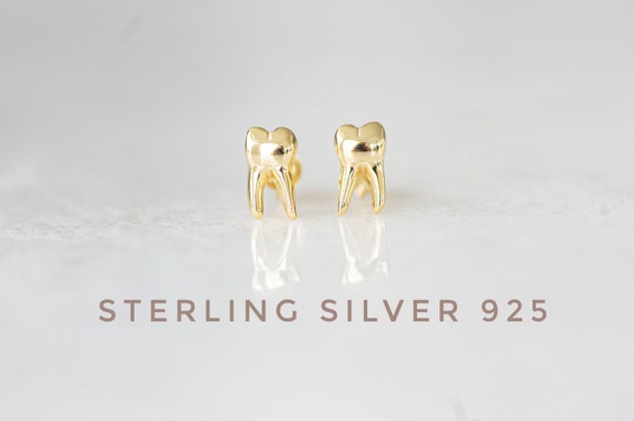 Gold Over Sterling Silver, Teeth Stud Earrings, Dental Earrings