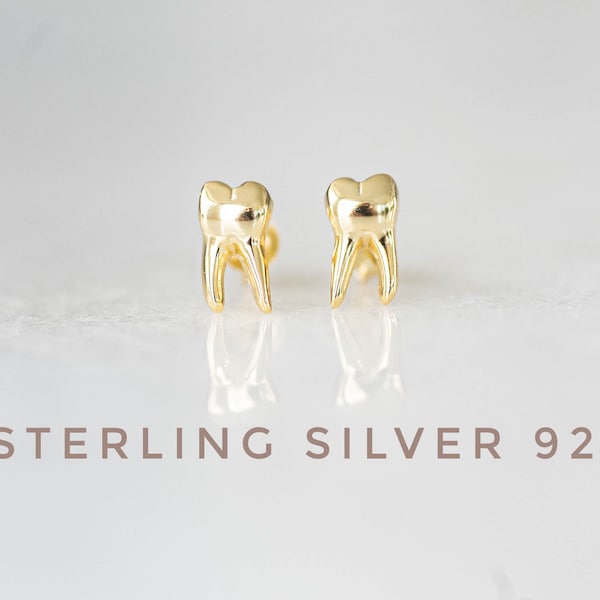 Gold over sterling silver, teeth stud earrings, Dental earrings, Molar earrings, dental gifts, dentist gift, tooth earrings, dental jewelry.