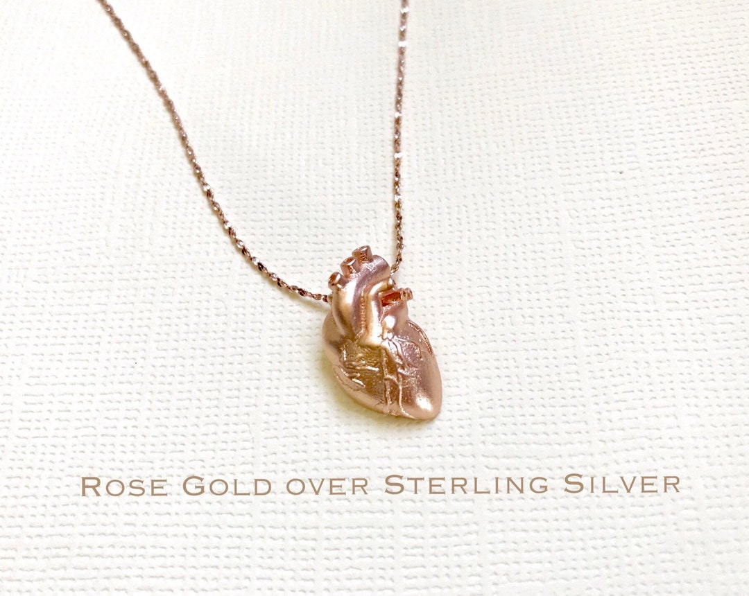 Rose Gold Over Sterling Silver Anatomical Heart Necklace, Heart