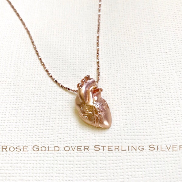 Rose Gold over Sterling Silver anatomical heart necklace, heart necklace, nurse necklace, medical gifts,  anatomical heart, nurse gifts. med