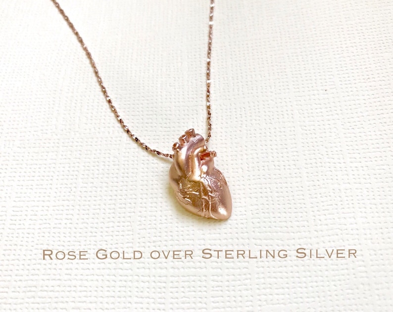Rose Gold over Sterling Silver anatomical heart necklace, heart necklace, nurse necklace, medical gifts,  anatomical heart, nurse gifts. med 