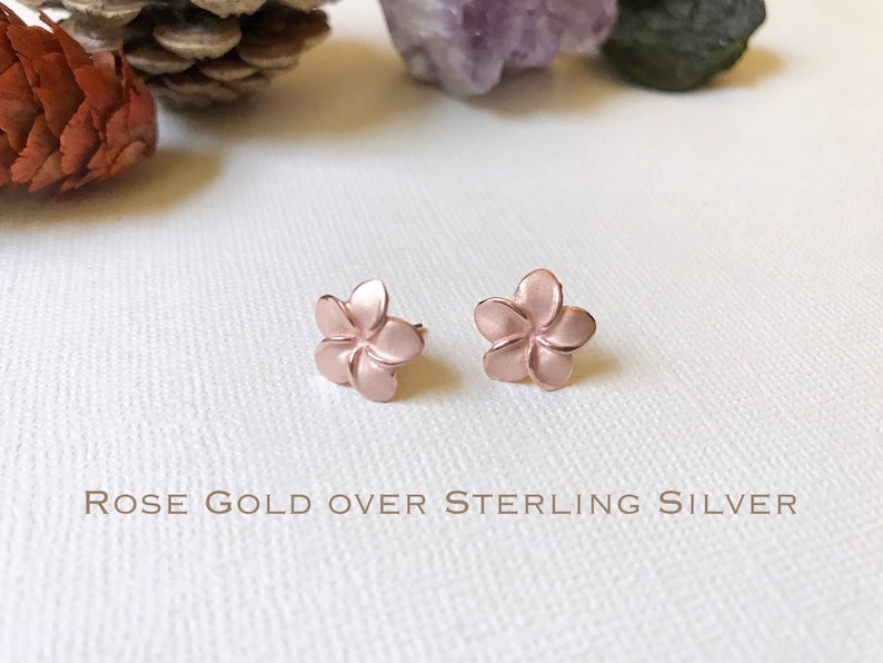 Sale Sterling Silver, Plumeria stud earrings, Plumeria earrings, Plumeria studs, Hawaiian earrings, Rose Gold Plumeria, Flower earring image 4