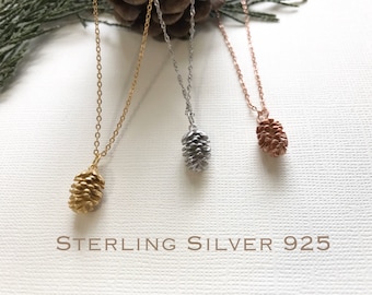 Sterling Silver Pine cone necklace, Silver Pinecone necklace, Bridesmaid jewelry, Tiny Pine cone necklace