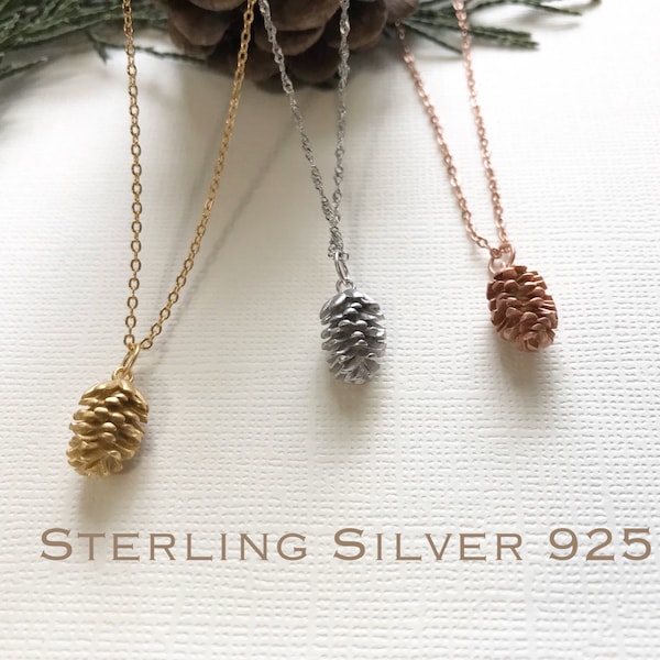 Sterling Silver Pine cone necklace, Silver Pinecone necklace, Bridesmaid jewelry, Tiny Pine cone necklace