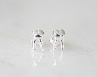Sterling silver teeth stud earrings, Dental earrings, molar earrings, dental gifts, tooth earrings, dentist earrings, dental jewelry.