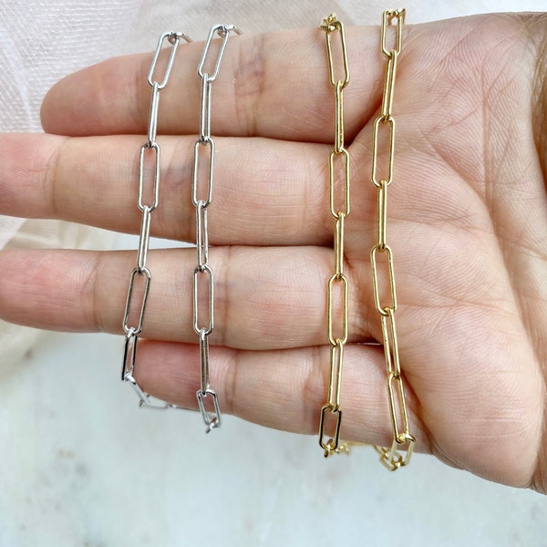 Sterling Silver Paper Clip Chain, Paperclip Chain, Gold Paper Clip Chain, Paper Clip Necklace, Link Chain Necklace, Rectangle Chain, Choker