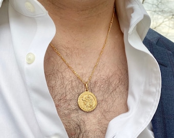 Collier Saint-Christophe en vermeil, collier du voyageur, collier de protection, collier médaillon en or, collier Saint-Christophe pour homme,