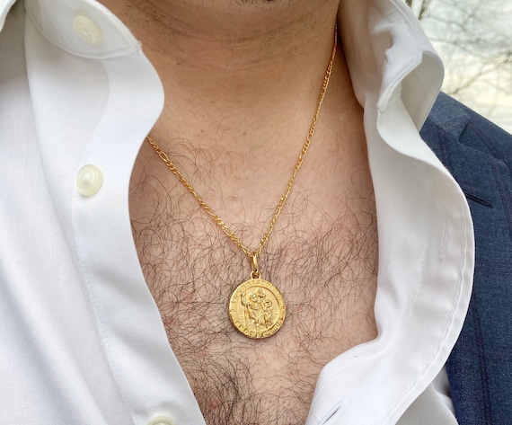 Buy Gold Vermeil St. Christopher Necklace, Traveler\'s Necklace, Protection  Necklace, Gold Medallion Necklace, Men St. Christopher Necklace, Online in  India - Etsy